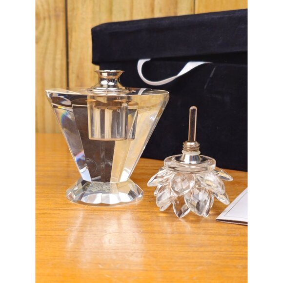 Crystal Perfume Bottle With Lotus Stopper By Shannon Crystal Godinger In Black V - Picture 12 of 16
